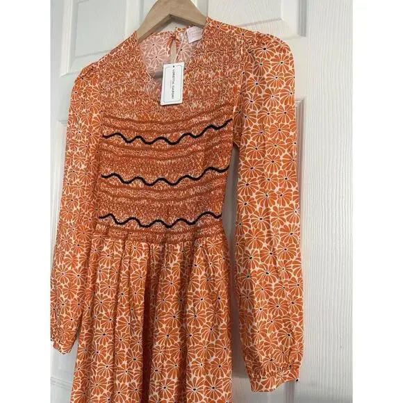LORETTA CAPONI Lea Dress Orange Daises $759 NWT Extra Small XS Tuckernuck - Picture 3 of 9